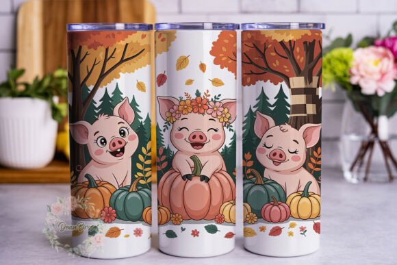 Autumn Pigs Pumpkins Tumbler Wraps Graphics Review