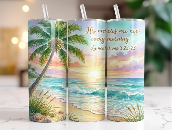Beach Sunrise Bible Verse Graphics for Tumbler Wraps