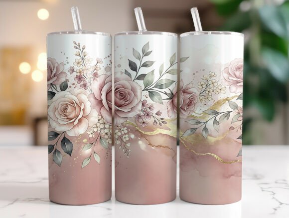 Blush Rose Gold Floral Graphics for Tumbler Wraps
