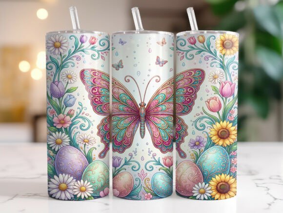 Butterfly Easter Eggs Floral Tumbler PNG: Graphics & Tumbler Wraps