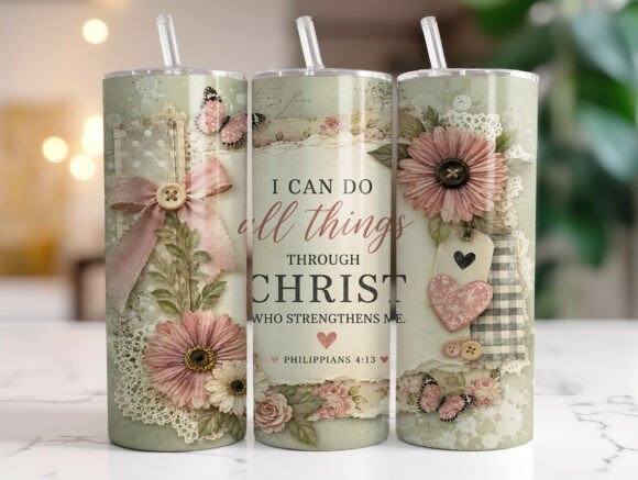 Christian Bible Verse Floral Tumbler PNG: Graphics & Tumbler Wraps