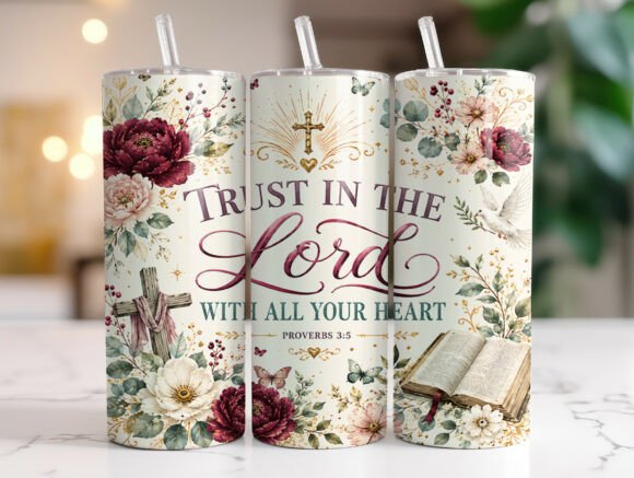 Christian Floral Cross Scripture Tumbler