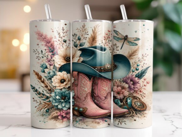Cowgirl Boots Floral 20oz Tumbler Wrap Graphics for Tumbler Wraps