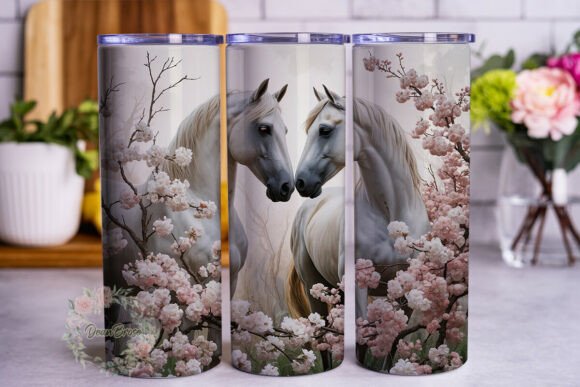 Elegant White Horse Floral Art Tumbler W Graphics