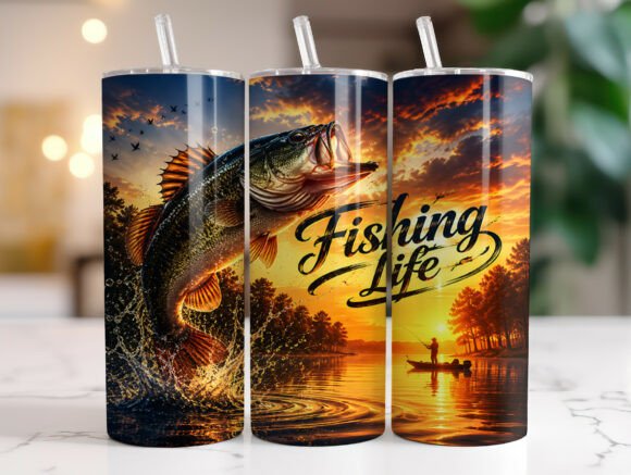 Fishing Life Bass Graphics for Tumbler Wraps