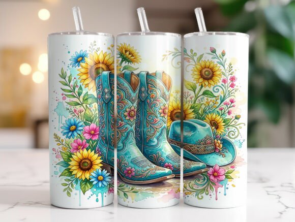 Floral Cowboy Boots Tumbler Wraps & Graphics