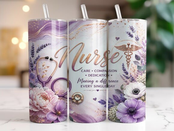 Floral Nurse 20oz Skinny Tumbler Wrap Graphics