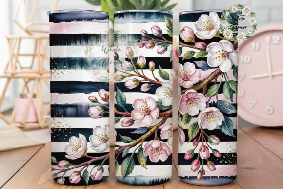 Floral Stripe Spring 20oz Tumbler Wrap Graphics for Tumbler Wraps Projects
