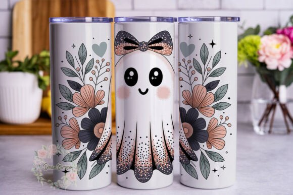 Ghost Floral Peach Black 20oz: Tumbler Wraps Graphics