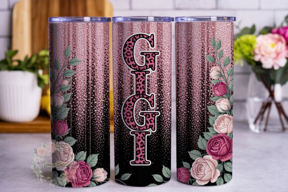 Gigi Glitter Leopard Rose 20oz Tumbler Graphics