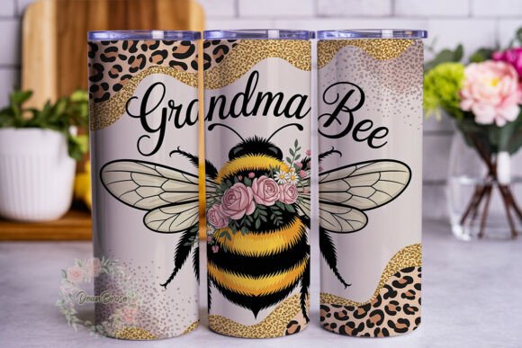 Grandma Bee Glitter Leopard Tumbler Wraps Graphics