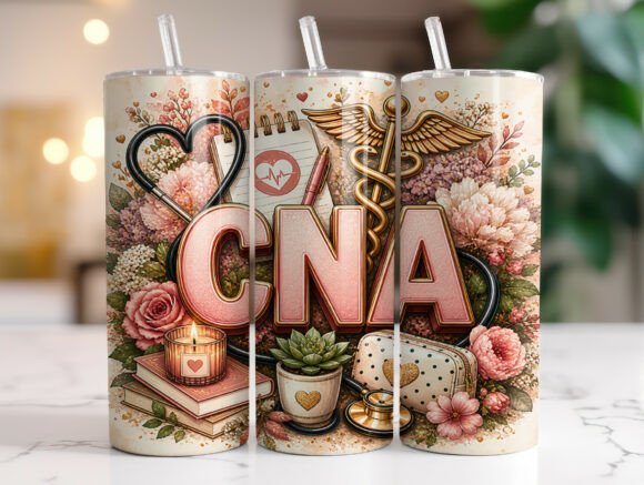 Graphics for Tumbler Wraps: CNA Nurse Floral Review