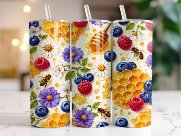 Honeycomb Bees Berries Floral Tumbler