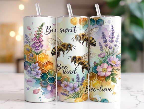 Inspirational Bee Floral Tumbler Wrap Graphics for Branding