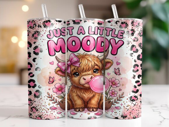 Just a Little Moody Highland Cow Tumbler Wraps Graphics