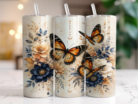 Monarch Butterfly Floral 20oz Tumbler Wraps & Graphics