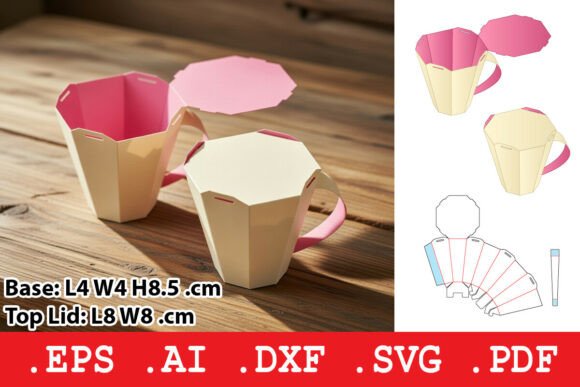 Octagonal Cup Gift Box with Handle: Graphics & Boxes