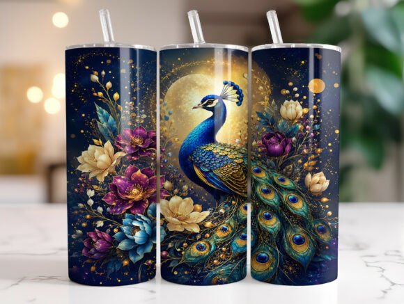 Peacock Floral Tumbler Wrap Sublimation Graphics
