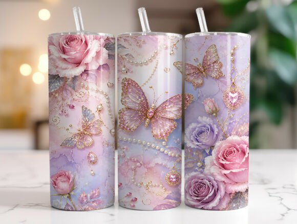 Pink Butterfly Pearl 20oz Tumbler Wrap: Graphics & Tumbler Wraps Review