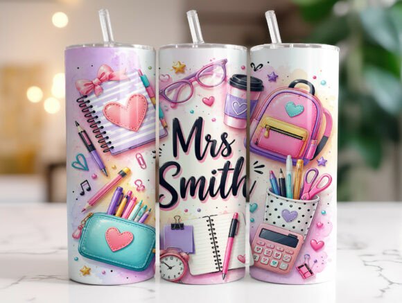 Pink Coquette Teacher Tumbler Wraps Graphics
