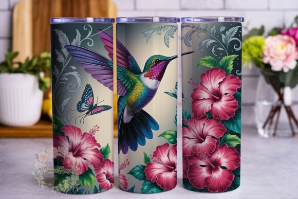 Pink Hummingbird Floral Tumbler Wrap Graphics
