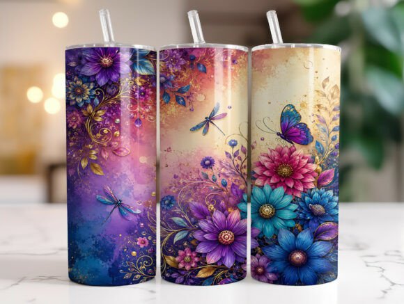 Purple Blue Fantasy Flowers Tumbler Wrap Graphics Review