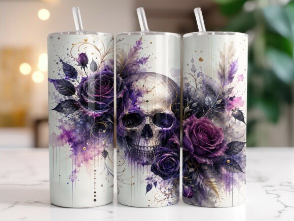 Purple Skull Floral Tumbler Wraps Graphics Review