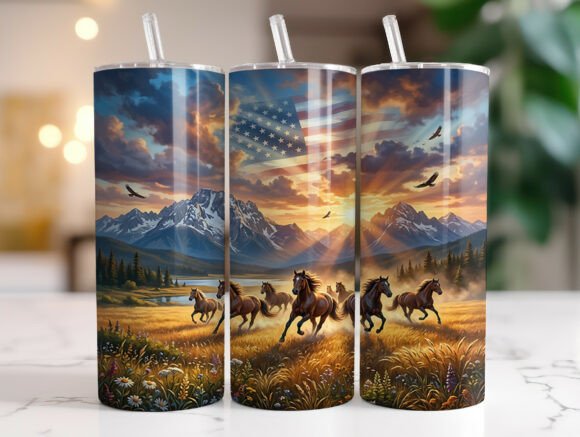 Running Horses American Flag Tumbler PNG: Graphics & Branding Review