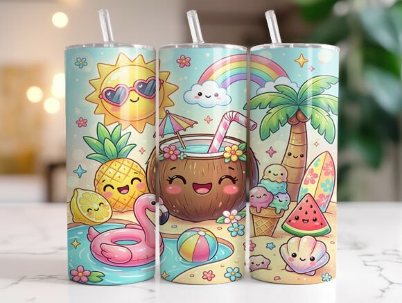 Summer Beach Kawaii Tropical Tumbler PNG: Graphics & Tumbler Wraps