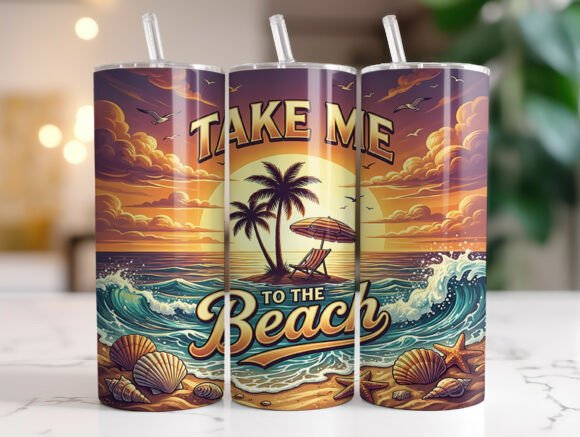 Take Me to the Beach Sunset Tumbler Wraps & Graphics