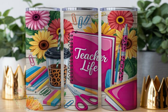 Teacher Life Sunflower Graphics for Tumbler Wraps