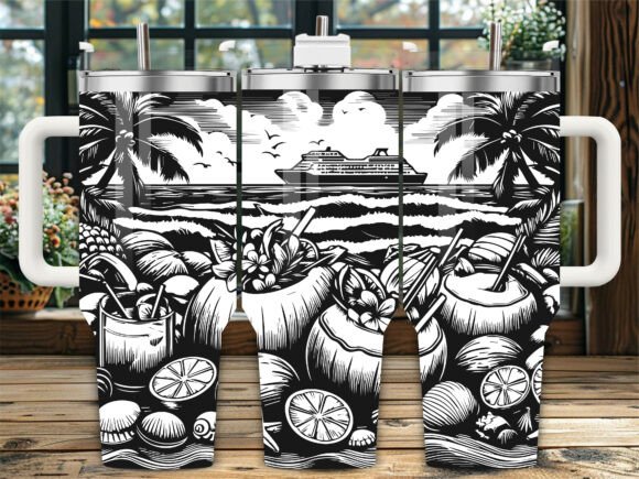 Tropical Cruise Beach 40oz Laser Tumbler Graphics for Crafts