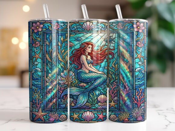 Vintage Stained Glass Mermaid Tumbler Wraps & Graphics