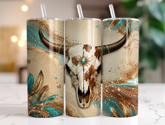 Western Cow Skull Glitter Tumbler Wrap Graphics Review